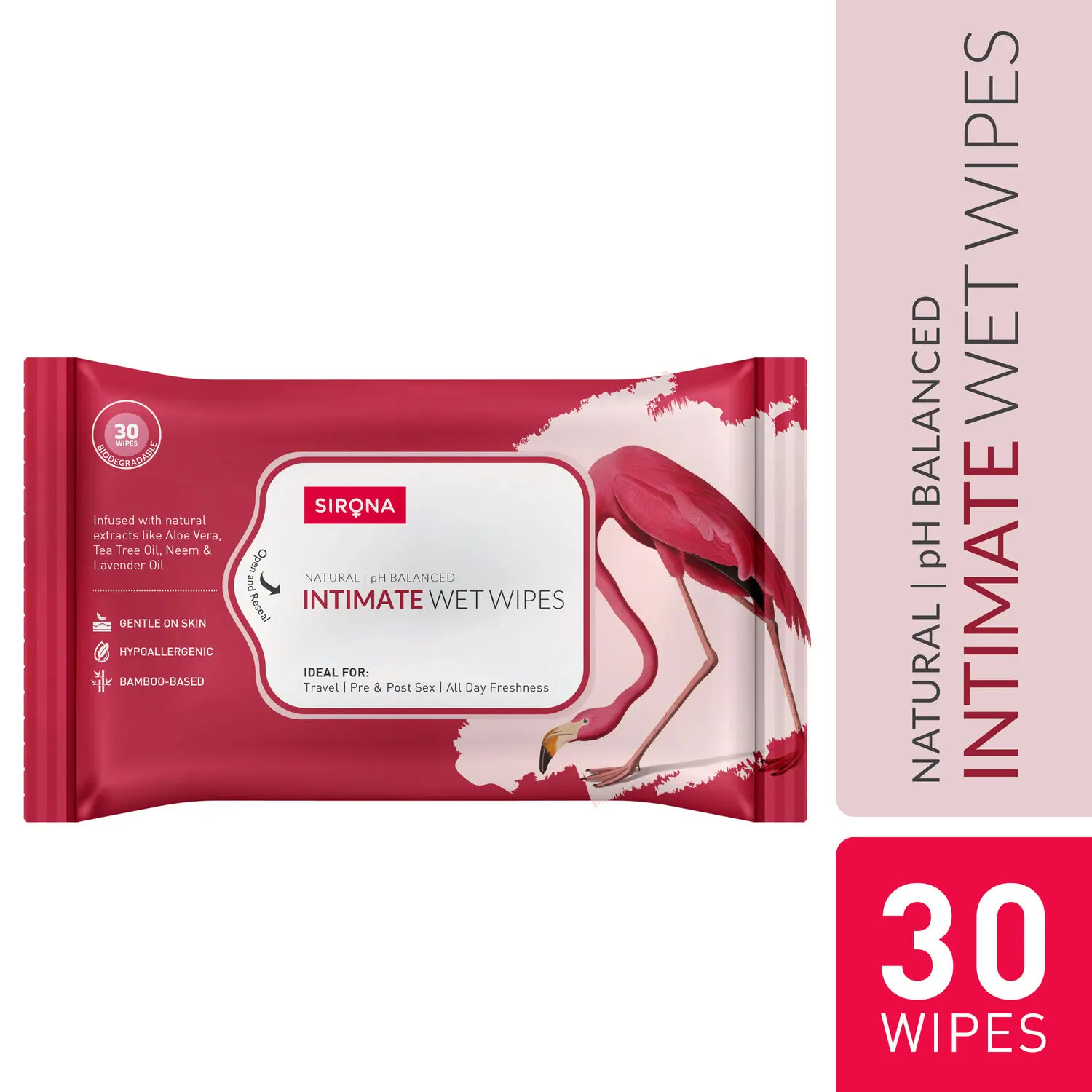 Sirona pH Balanced Intimate Wipes - 30 Wipes | with Natural Extract Aloe Vera, Neem & Lavender Oil