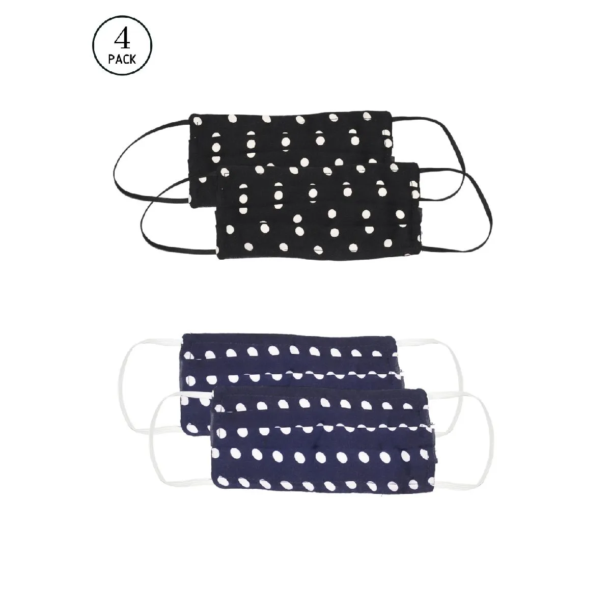 Bellofox 3-Ply Black Black & Blue Polka Cotton Face Mask (Pack Of 4)