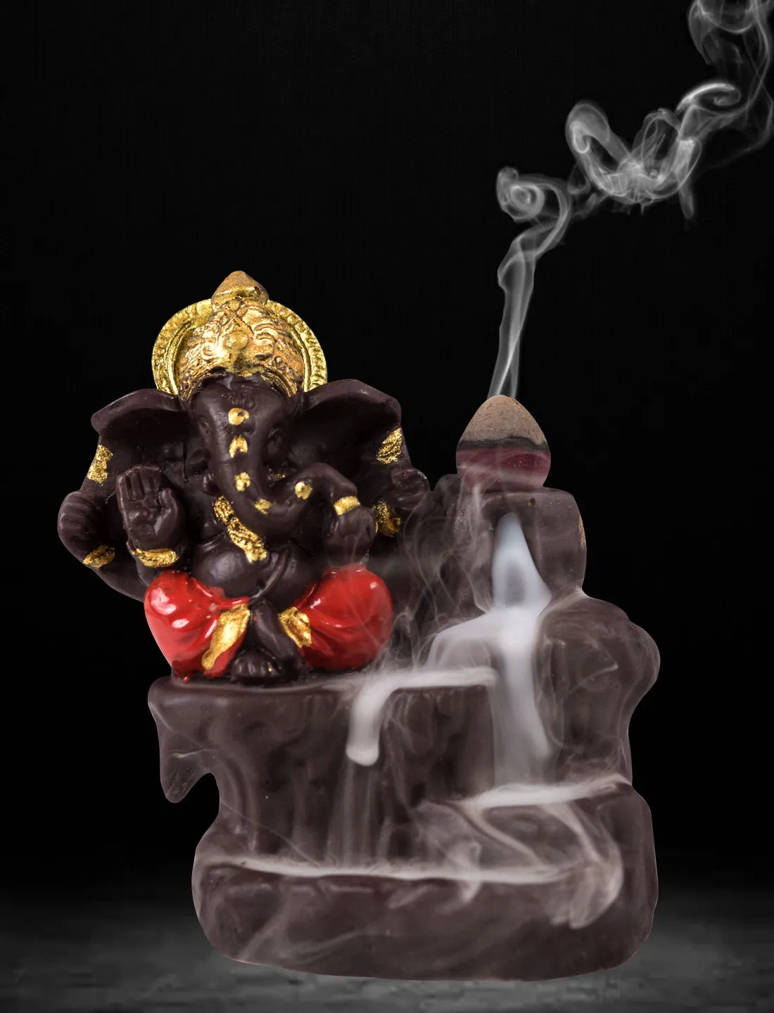 Golden Peacock Flow Smoke Incense Burner Lord Ganesha Emblem Auspicious and Success Incense Holder