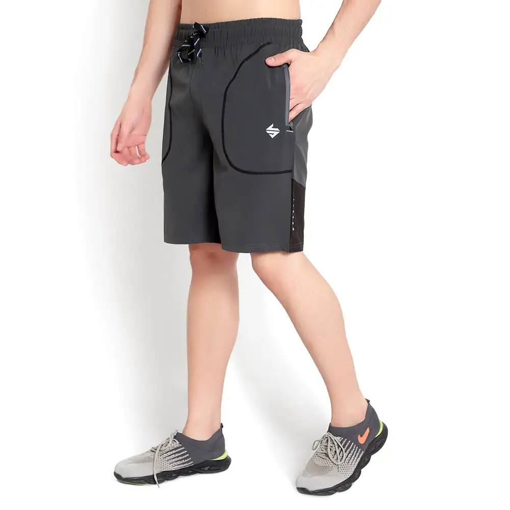 John Ally Dry-Fit Gym Workout Shorts with Zipper Pockets & Color Block Detailing,  2XL  Gunmetal Grey