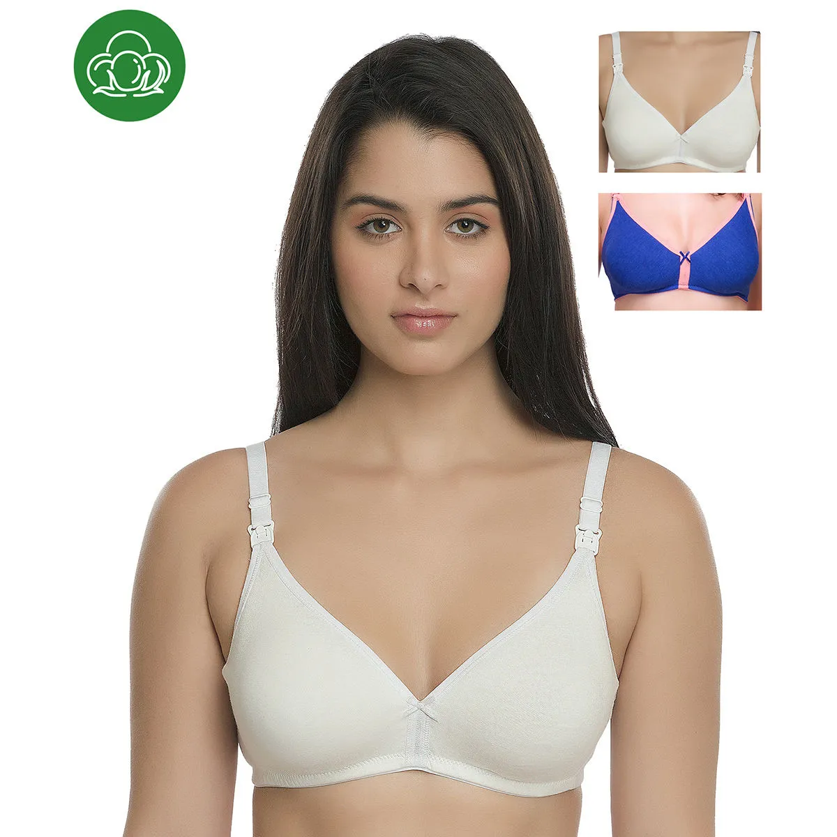 Inner Sense Organic Cotton Antimicrobial Nursing Bra Pack of 3 - Multi-Color (38C)