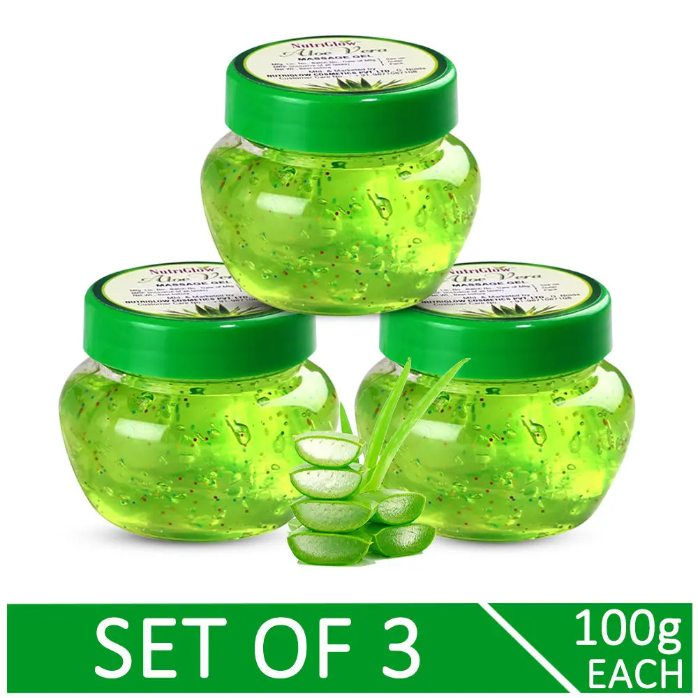 NutriGlow Set of 3 Aloe Vera Moisturizing Massage Gel/ With Goodness of Aloe Vera & Tea Tree Oil/ Skin Hydration (100gm each)