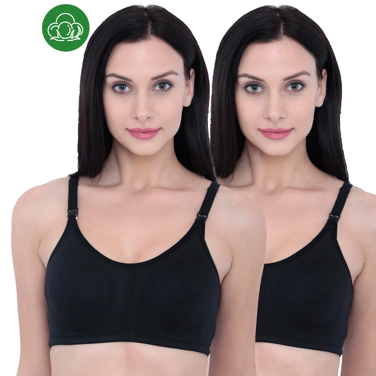 Inner Sense Organic Antimicrobial Soft Nursing Bra Combo of 2 - Black (34D)