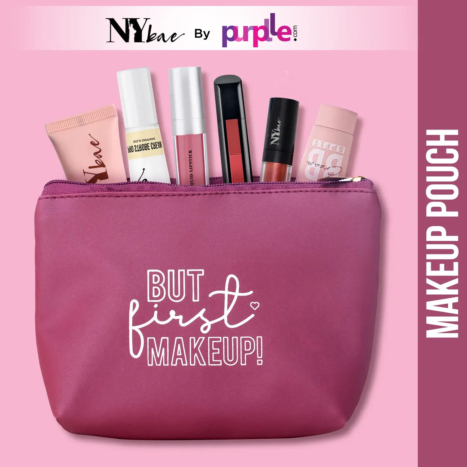 NY Bae Makeup Pouch | Travel Friendly | Multi Purpose Bag | Spacious - Light Pink