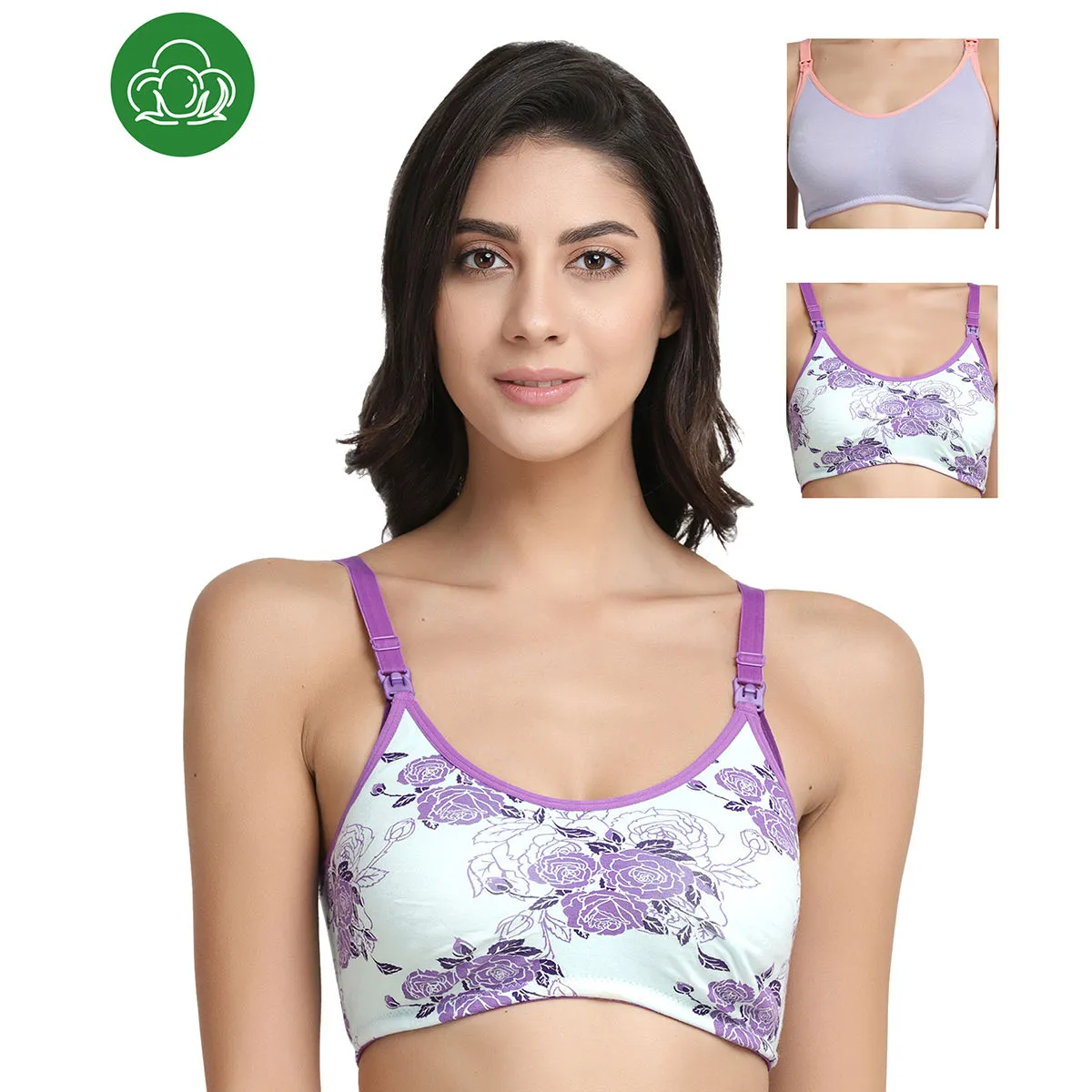 Inner Sense Organic Antimicrobial Soft Nursing Bra Pack of 3 - Multi-Color (36B)