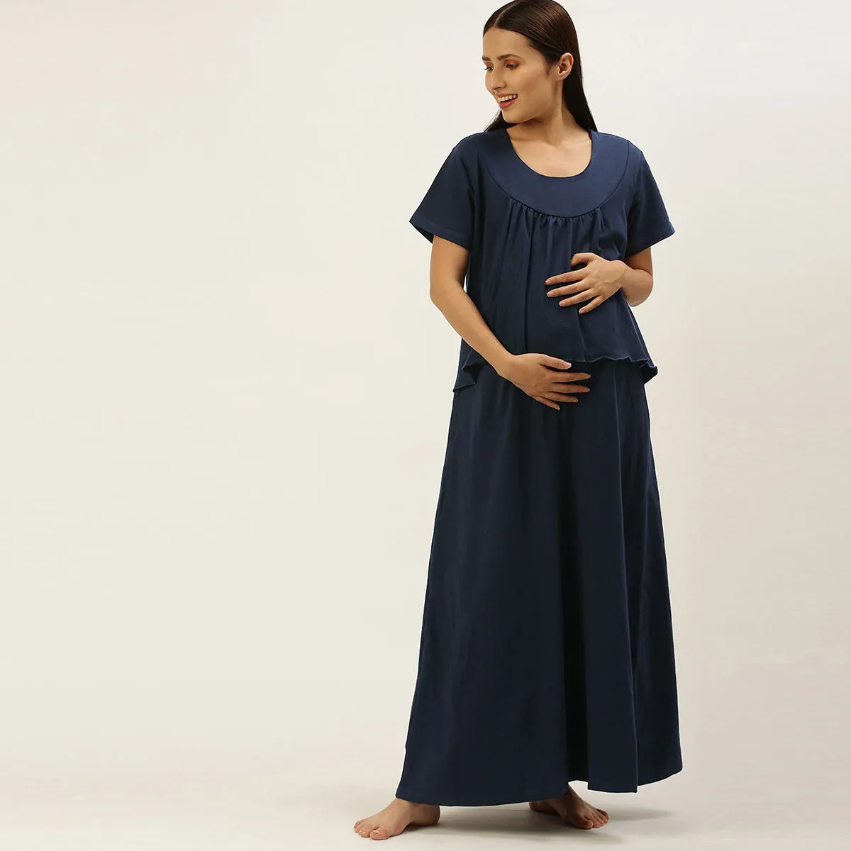 Nejo Feeding/Nursing Maternity Night Dress - Navy Blue (S)