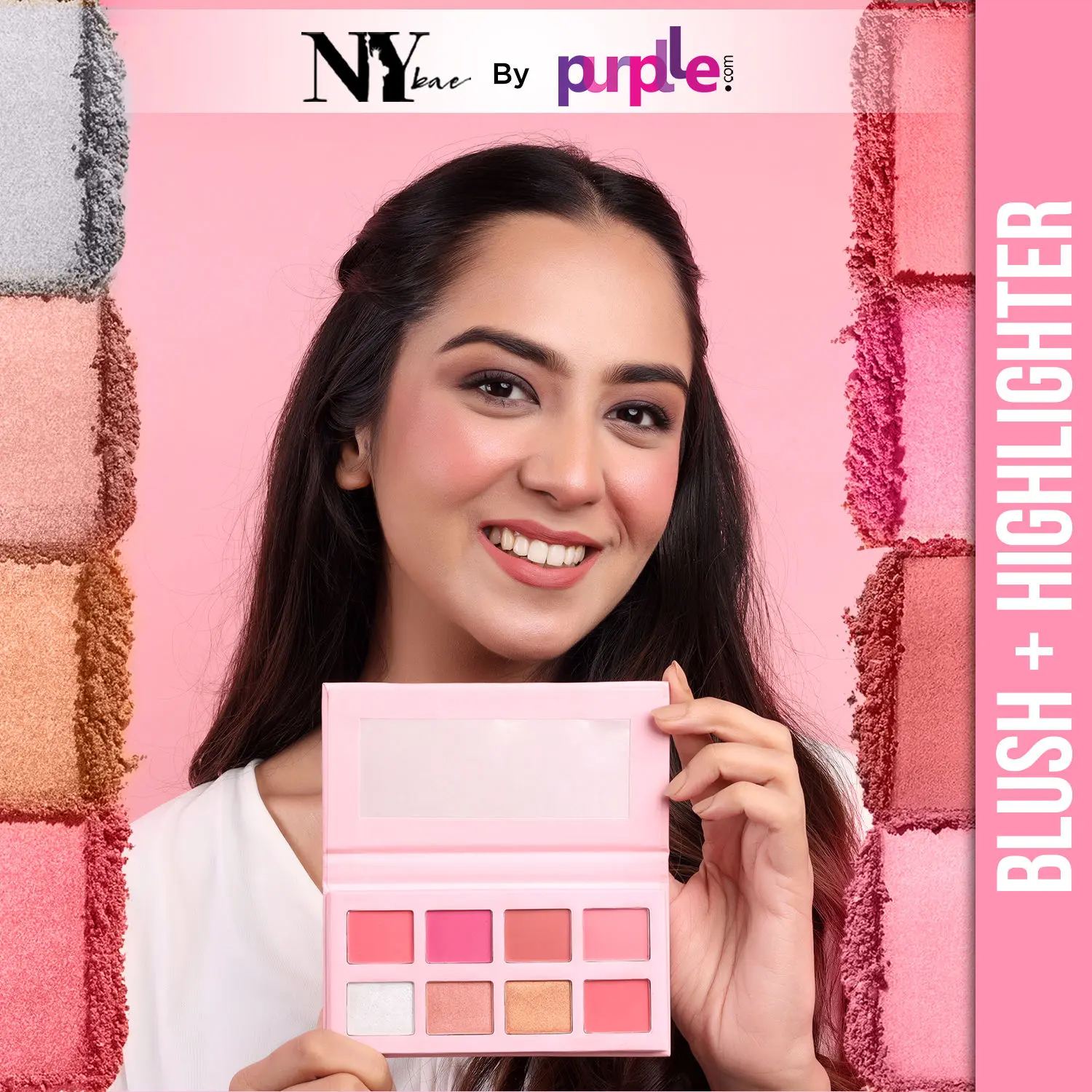 NY Bae Pro Blush + Highlighter Palette - 01 (16 g) | Blendable | 8 In 1 | Matte & Shimmer Shades | Rich Colour | Multipurpose | Travel Friendly