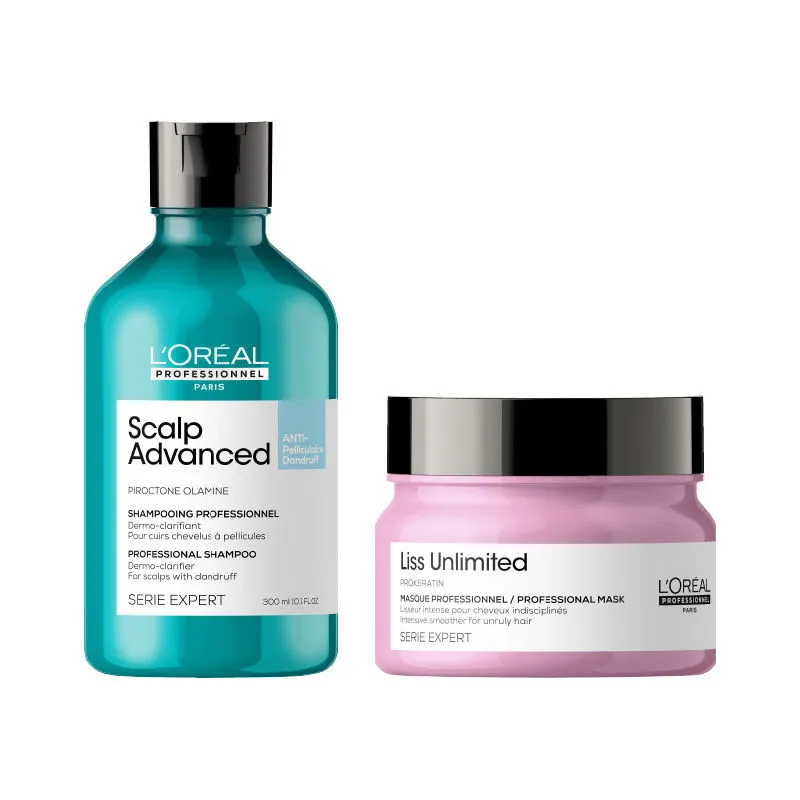 L'Oreal Professionnel Scalp Advanced Anti-Dandruff Dermo-Clarifier Shampoo+ Liss Unlimited Hair Mask