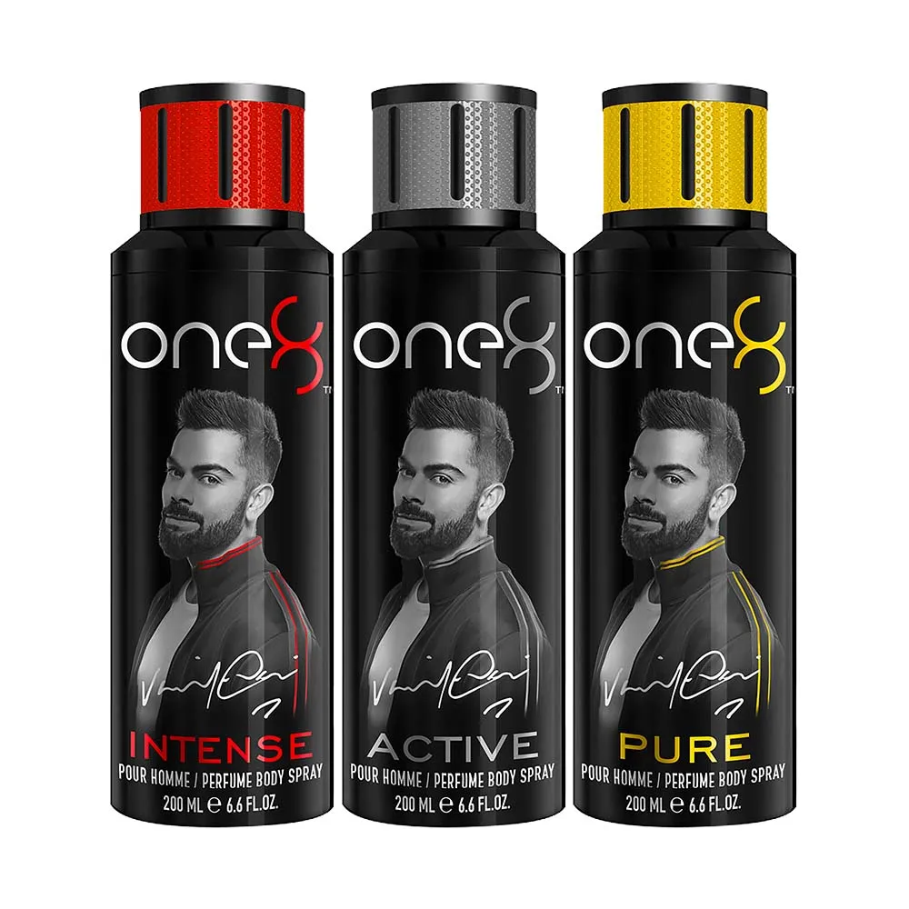 One8 by Virat Kohli Deo Pack of 3 (intense, Pure & Active) Deodorant Spray - For Men