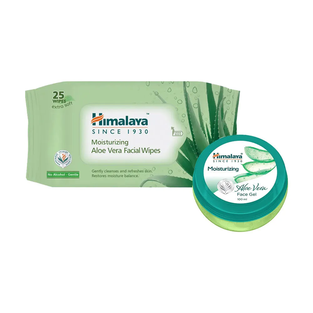 Himalaya Moisturising Aloe Vera Facial Wipes (25 Wipes)+moisturizing Aloe Vera Face Gel Combo