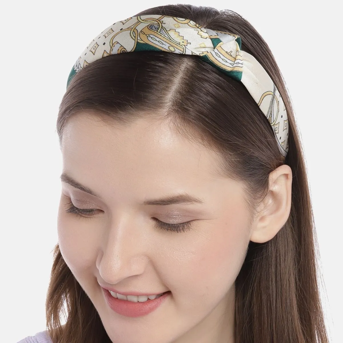 Blueberry Green Print Satin Knot Hairband