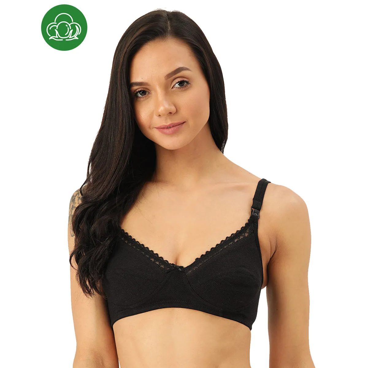 Inner Sense Women's Organic Cotton Antimicrobial Soft Nursing Bra - Black (34DD)