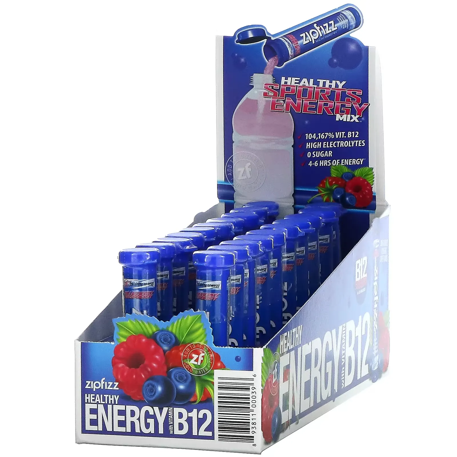 Healthy Sports Energy Mix with Vitamin B12, Blueberry Raspberry, 20 Tubes, 0.39 oz (11 g) Each