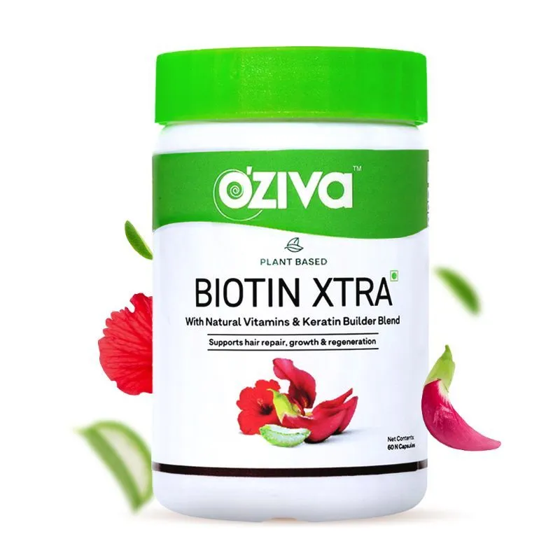 Oziva Plant Based Biotin Xtra Capsules (with Keratin Builder) For Hair Repair & Regeneration