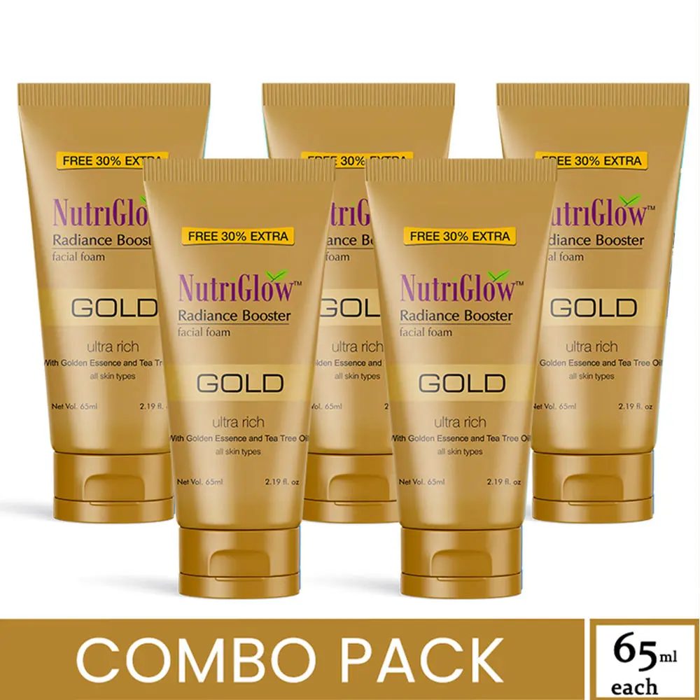 NutriGlow Set of 5 Gold Radiance Booster Facial Foam With Gold Essence & Kesar Extracts, 65ml each