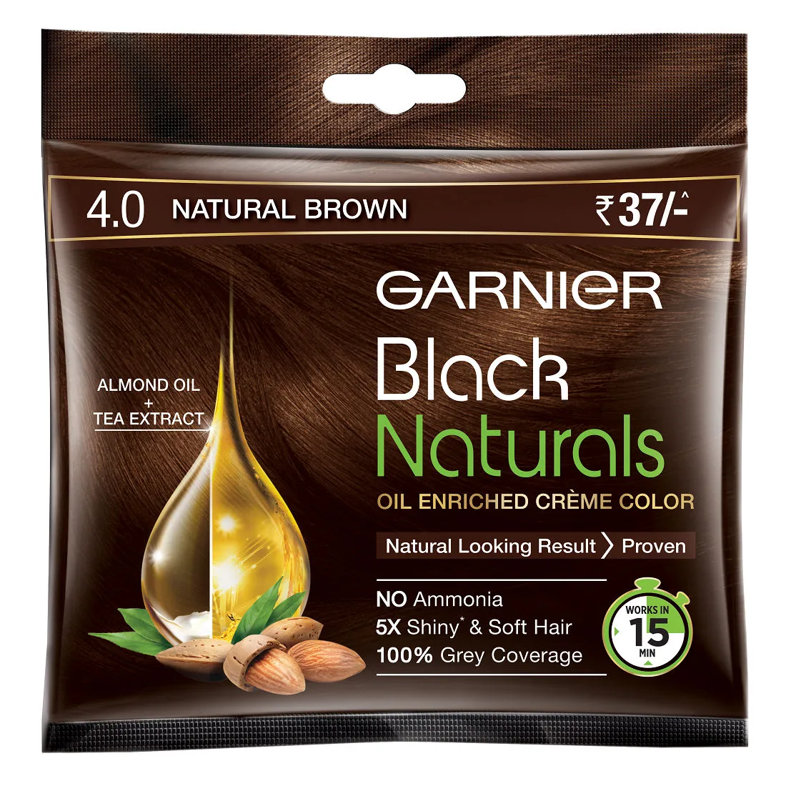 Garnier Black Naturals Oil Enriched Cream Hair Colour - 4.0 Natural Brown