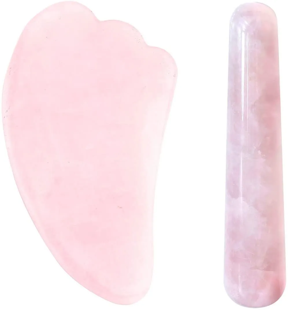 Getmecraft Rose Quartz Wing Shape Gua Sha And Wand Gua Sha Set