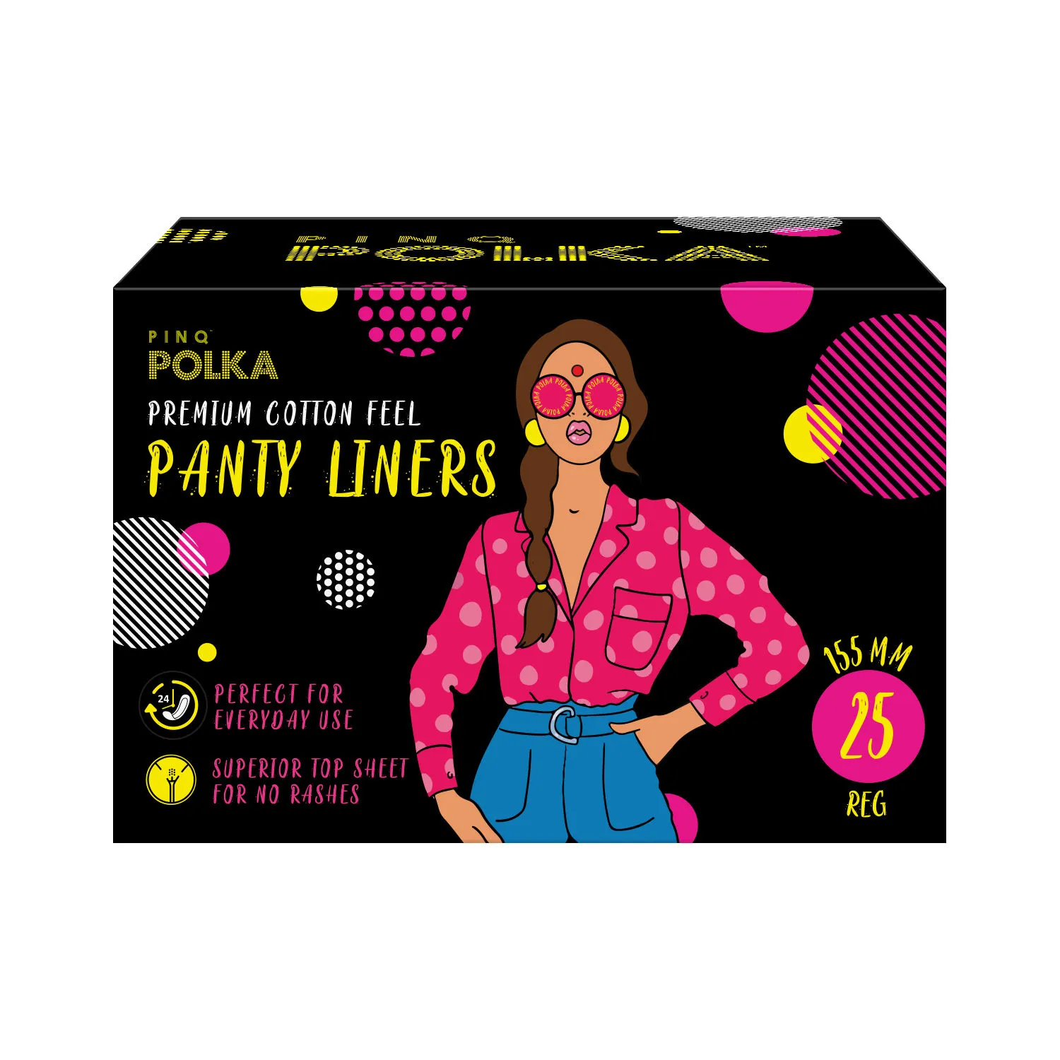 PINQ Polka Regular Ultra Organic Cotton Pantyliners with Disposable Biodegradable Pouch-Pack of 25