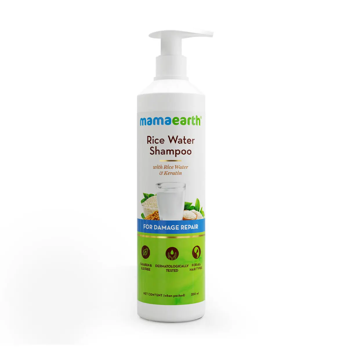 Mamaearth Rice Water Shampoo With Rice Water & Keratin For Damage repair (250 ml)