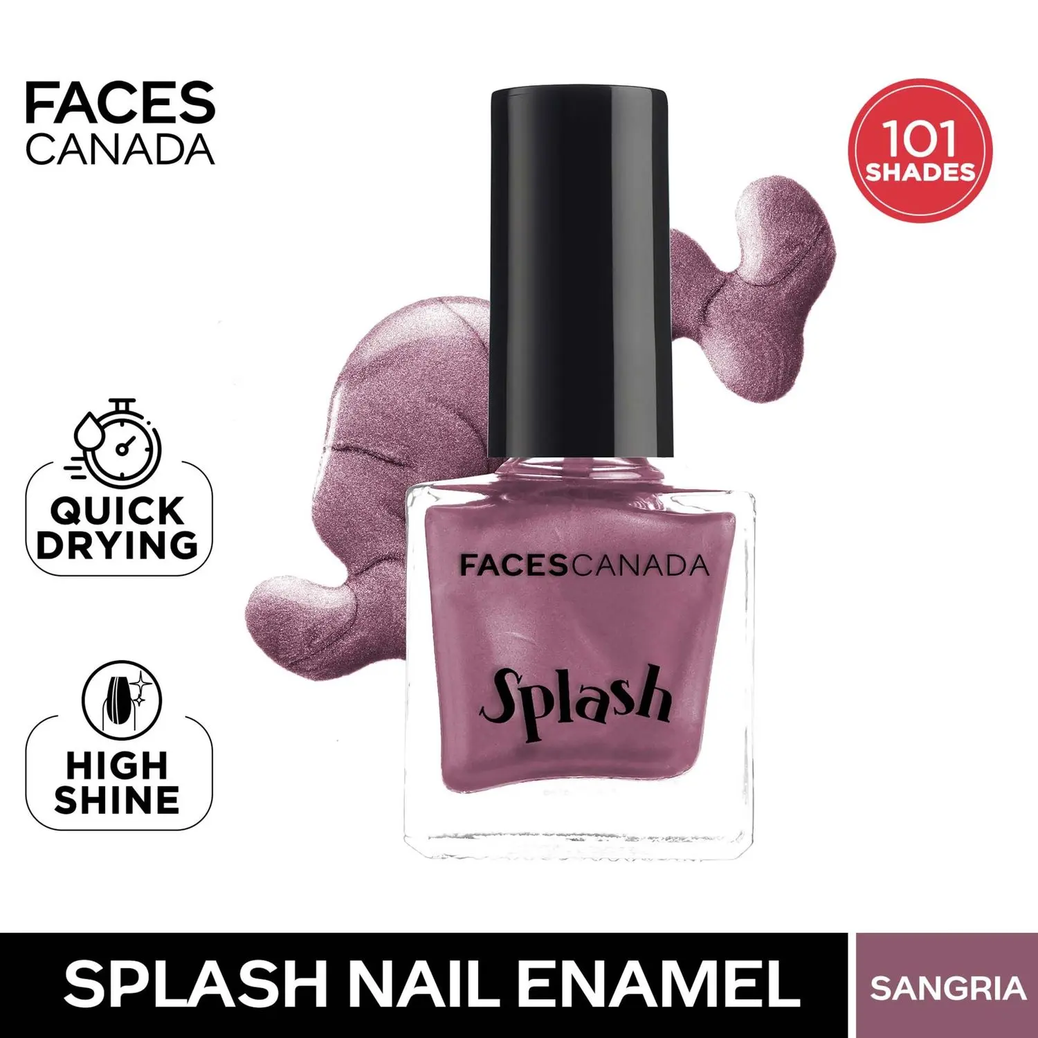 Faces Canada Splash Nail Enamel | Fast Dry | High Shine | Long Lasting | No Chip Formula | No Harmful Chemicals | Shade - Sangria 8ml