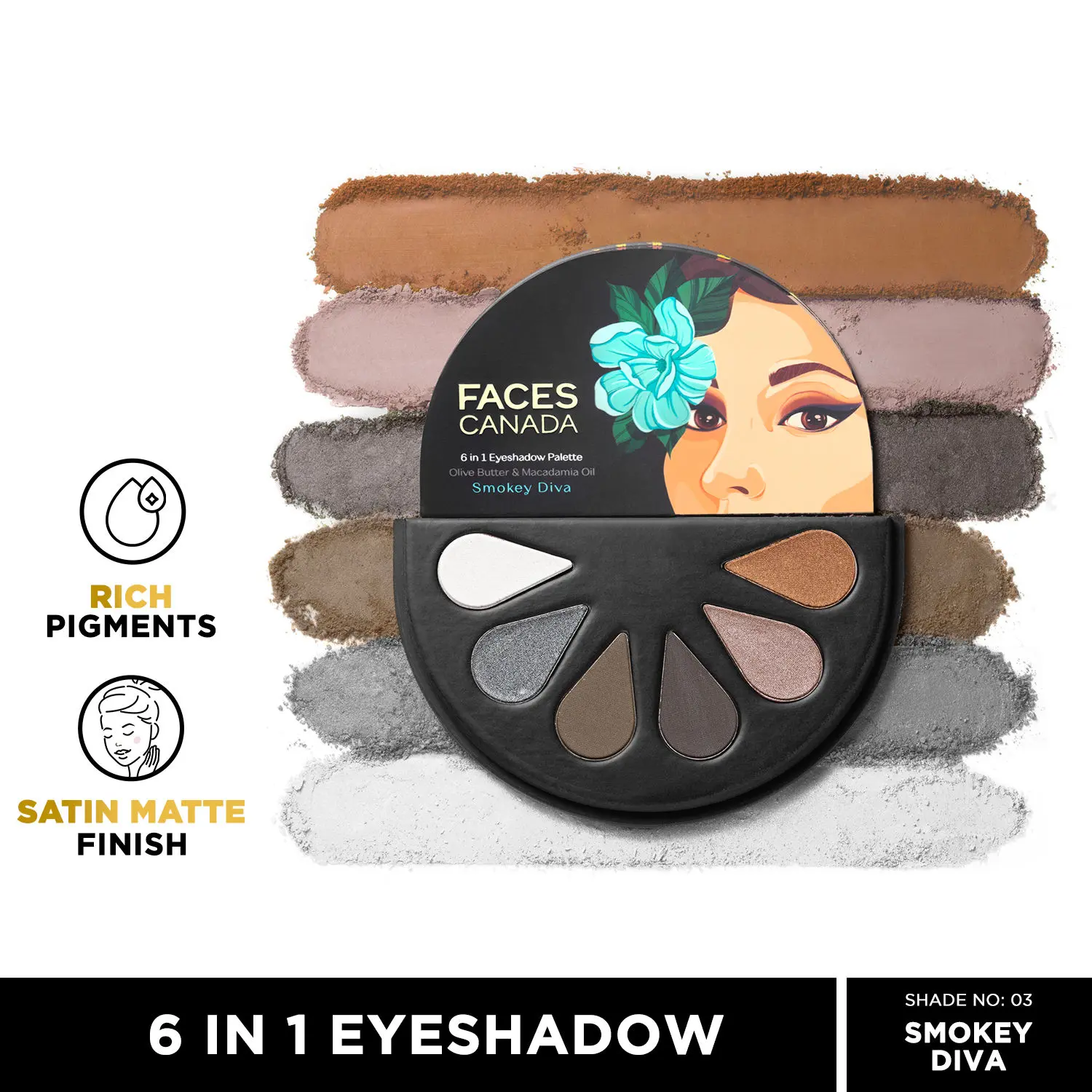 Faces Canada 6 in 1 Eyeshadow Palette Smokey Diva 03 6g