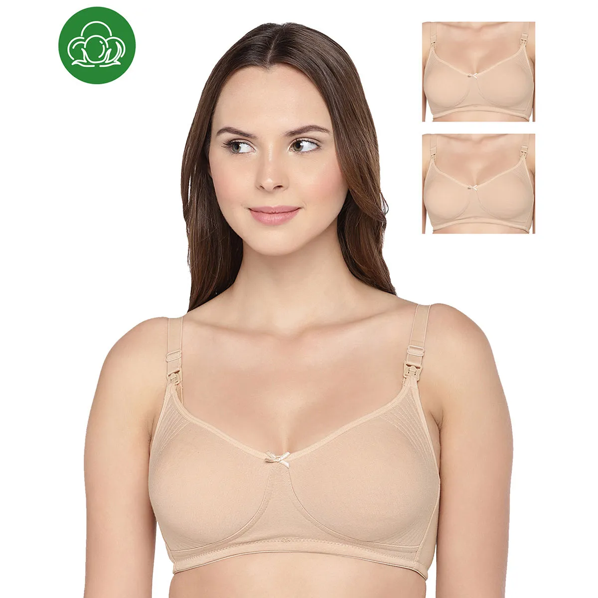 Inner Sense Organic Cotton Antimicrobial Nursing Bra Pack of 3 - Nude (34C)