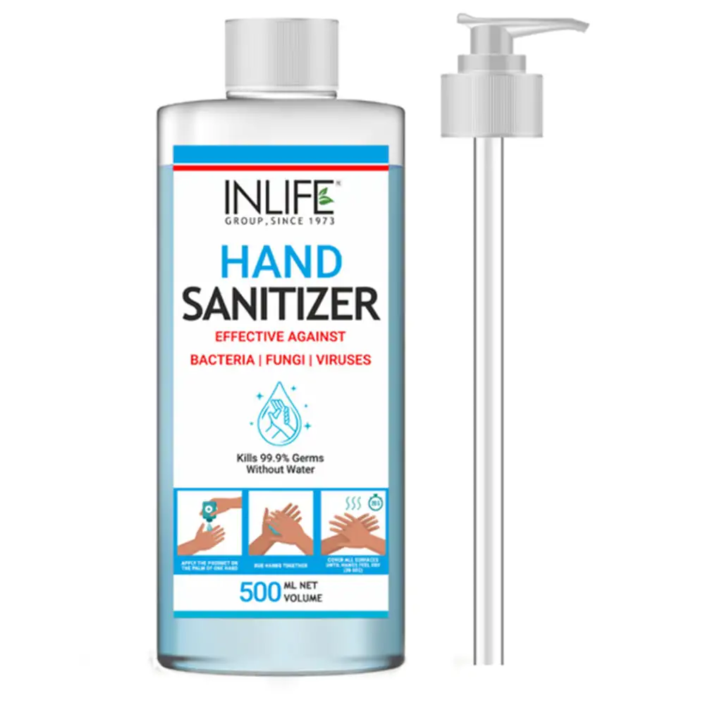 INLIFE Hand Sanitizer with 70% Alcohol Based,  Fragrance Free  500 ml  Germ Protection, Anti-Bacterial with Pump