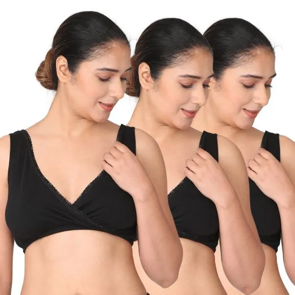 Morph Maternity Pack Of 3 Leak-Proof Sleep Nursing Bras - Black (L)