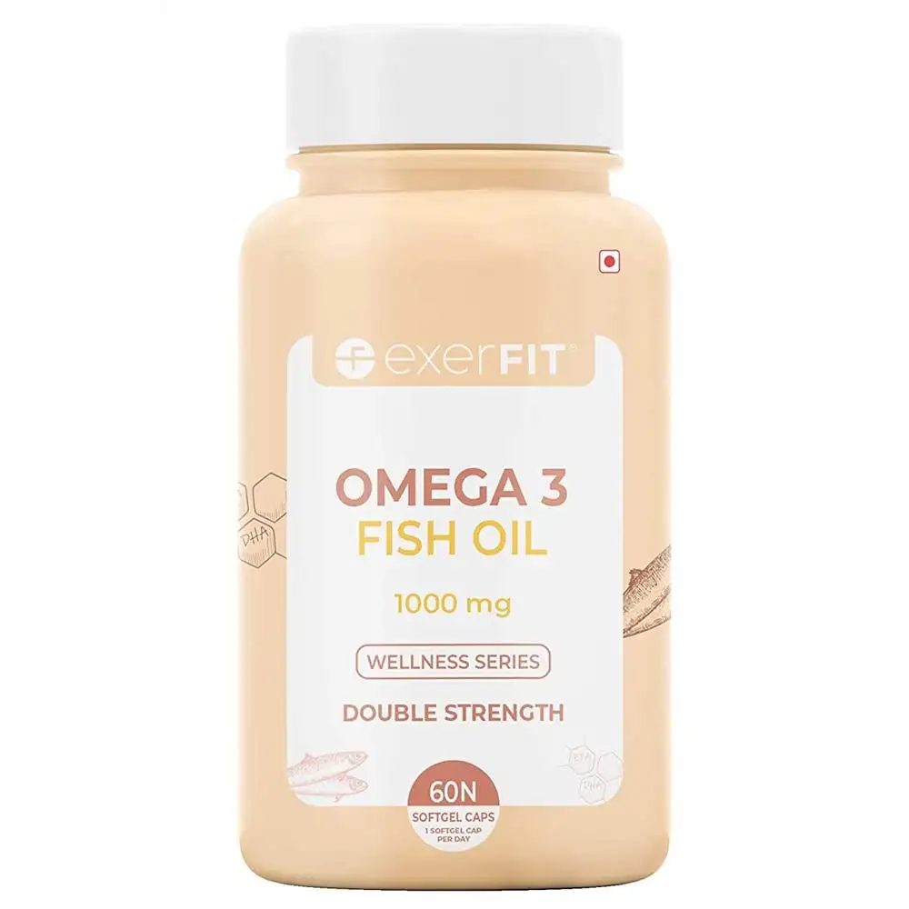 exerFIT Omega 3 Fish Oil 1000mg Double Strength (360mg EPA 240 mg DHA),  60 softgels