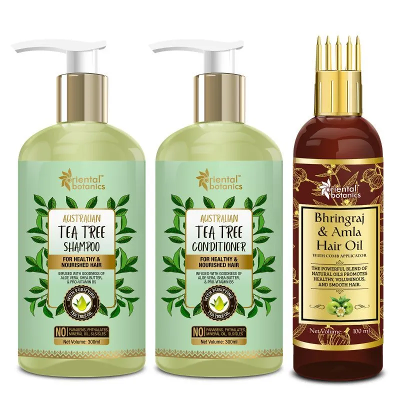 Oriental Botanics Australian Tea Tree Hair Shampoo + Conditioner + Bhringraj Amla Hair Oil