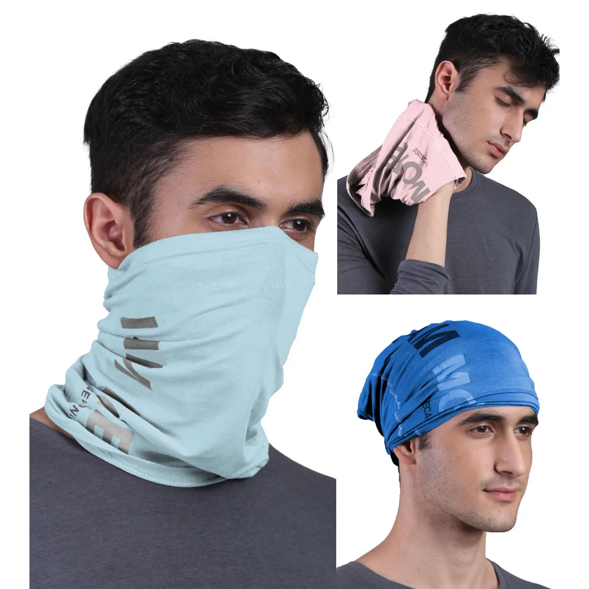 FREECULTR Unisex Printed Bamboo Bandana Anti Microbial Multipurpose Cloth Face Mask (pack Of 3)