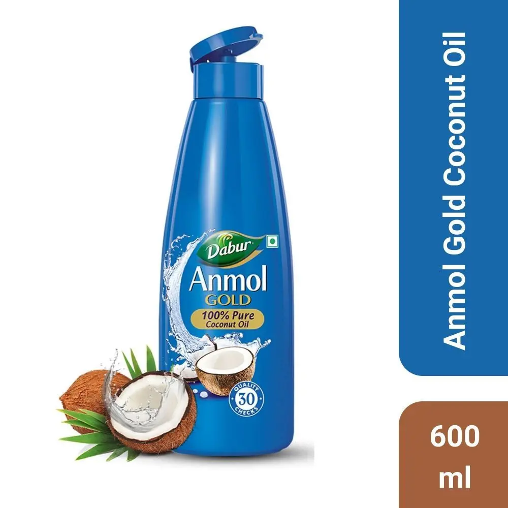 Dabur Anmol Gold Coconut Oil - 600ml | 100% Pure Coconut Oil | Nourishes Hair & Scalp | Moisturises Skin & Damages