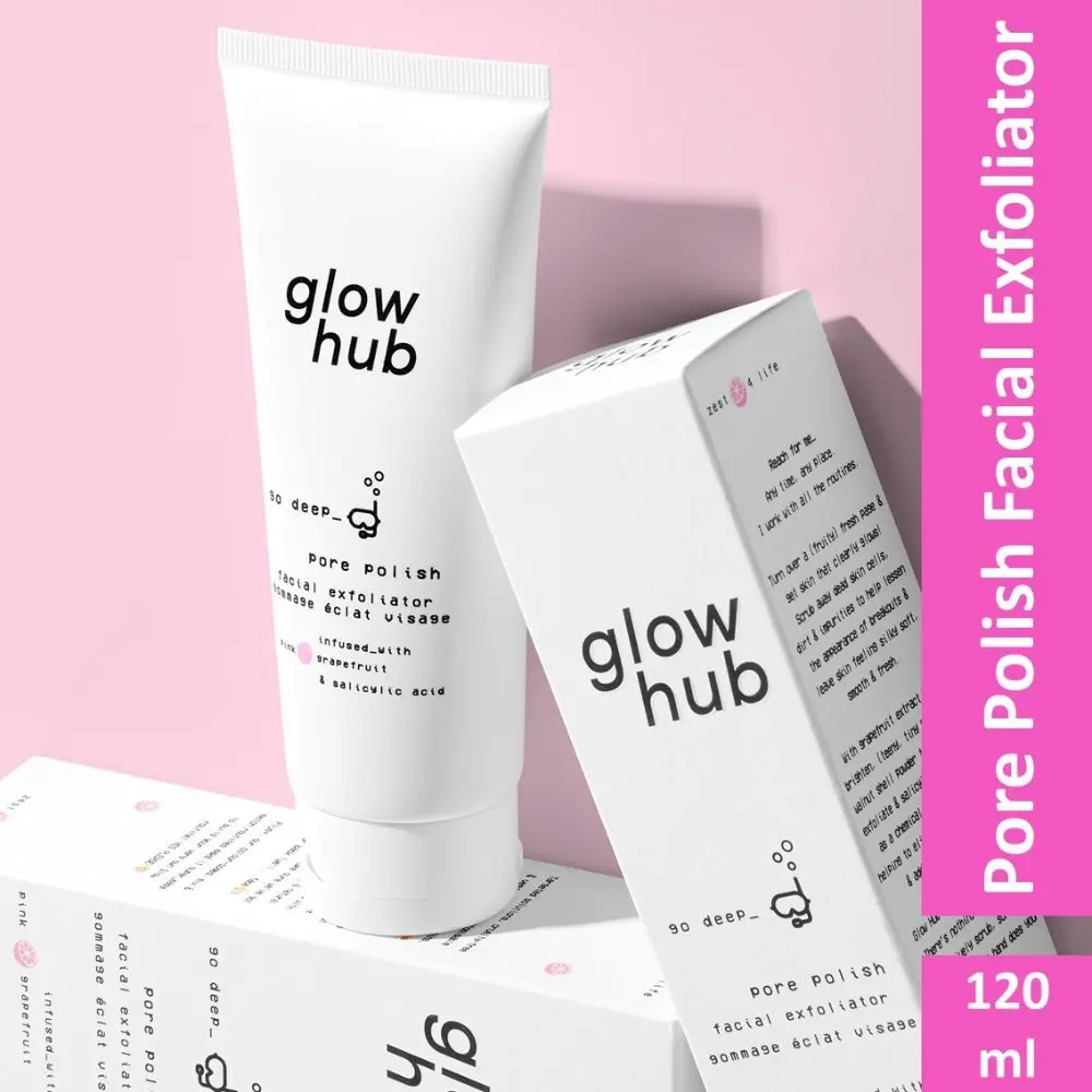 Glow Hub | Pore Polish Facial Exfoliator (120ml) | Grapefruit extract, Walnut shell powder, Salicylic acid | Brighten, Exfoliate