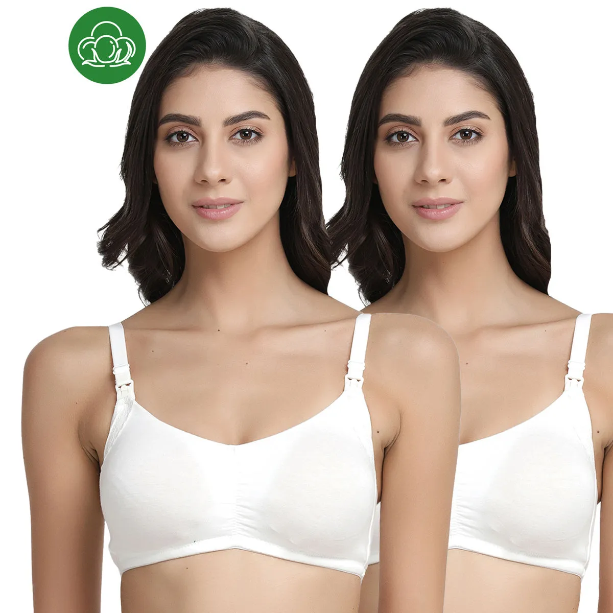 Inner Sense Organic Antimicrobial Soft Feeding Bra with Removable Pads Pack of 2 - White (38D)