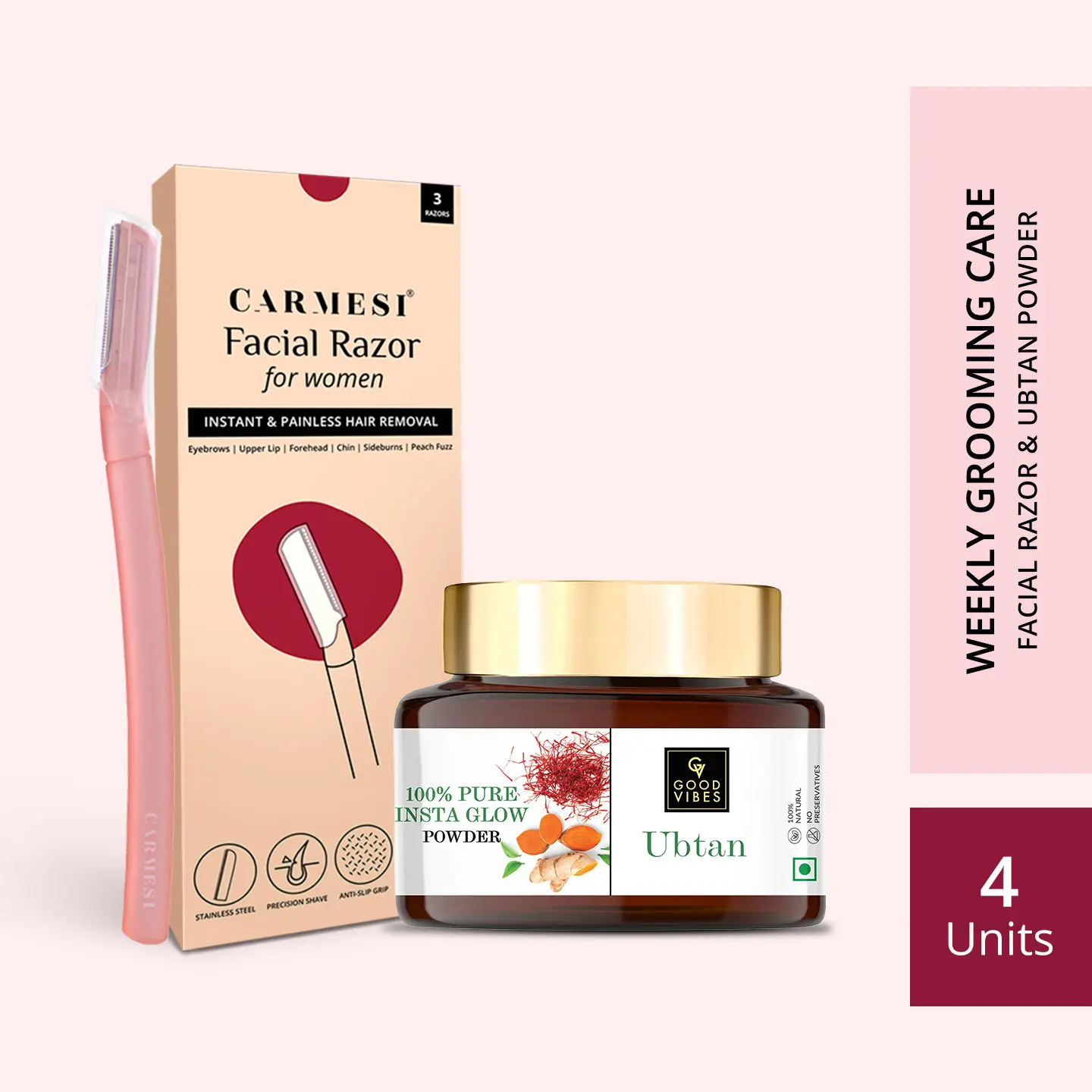 De-tan skin With Good Vibes Ubtan Insta Powder & Carmesi Facial Razor for Women Combo