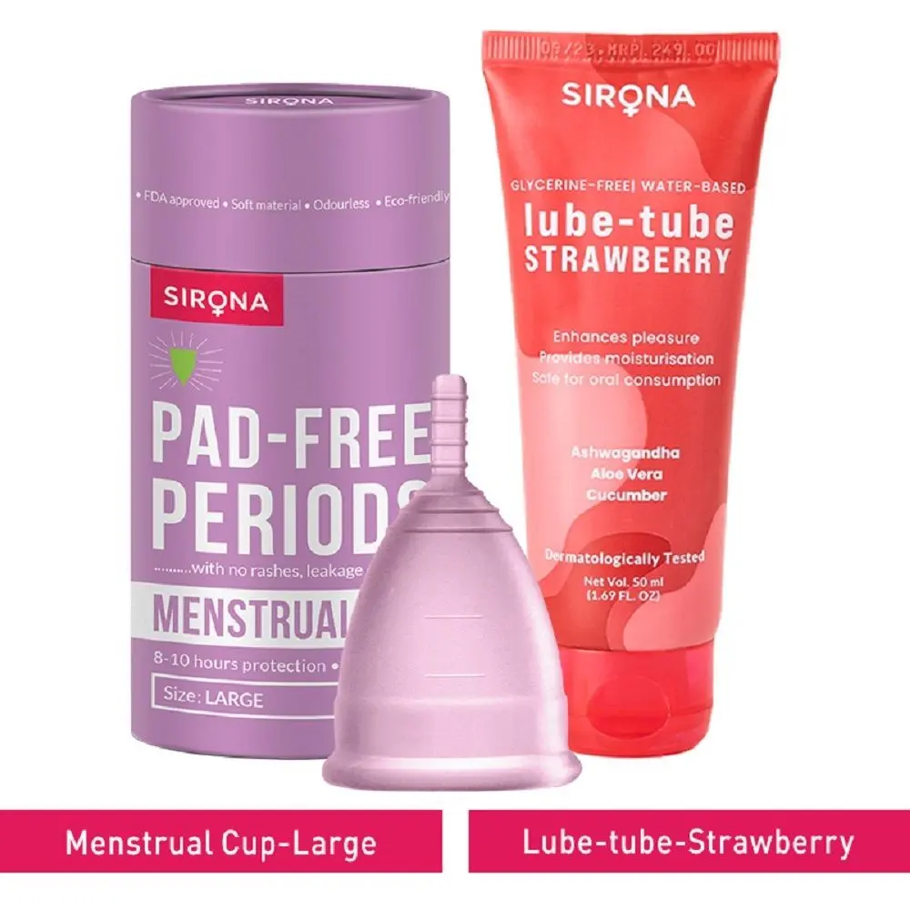 Sirona FDA Approved Menstrual Cup (Large) with Glycerine Free Natural Strawberry Lubricant Gel