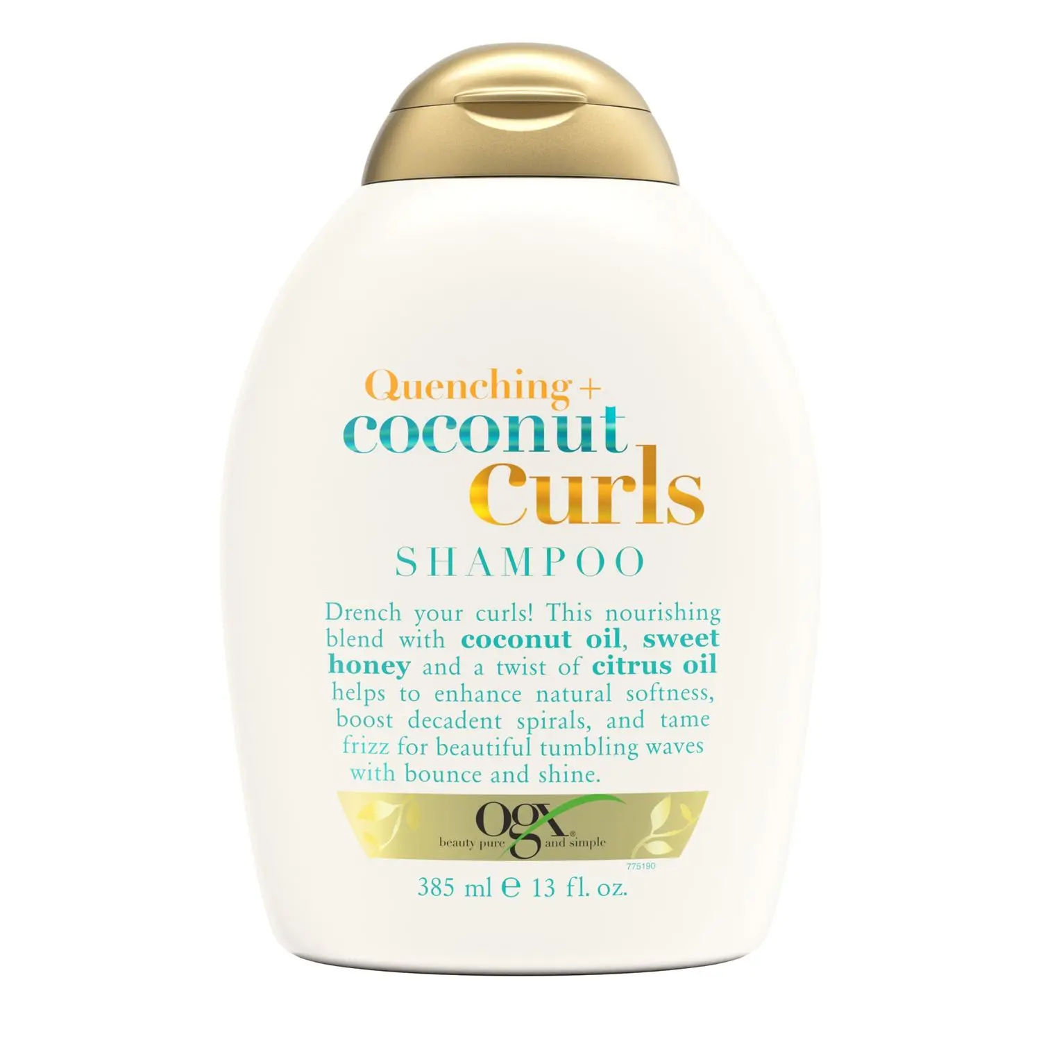 OGX Quenching + Coconut Curls Curl-Defining Shampoo, Hydrating & Nourishing Curly Hair Shampoo with Coconut Oil, Citrus Oil & Honey, Paraben-Free, Sulfate-Free Surfactants, 385ml