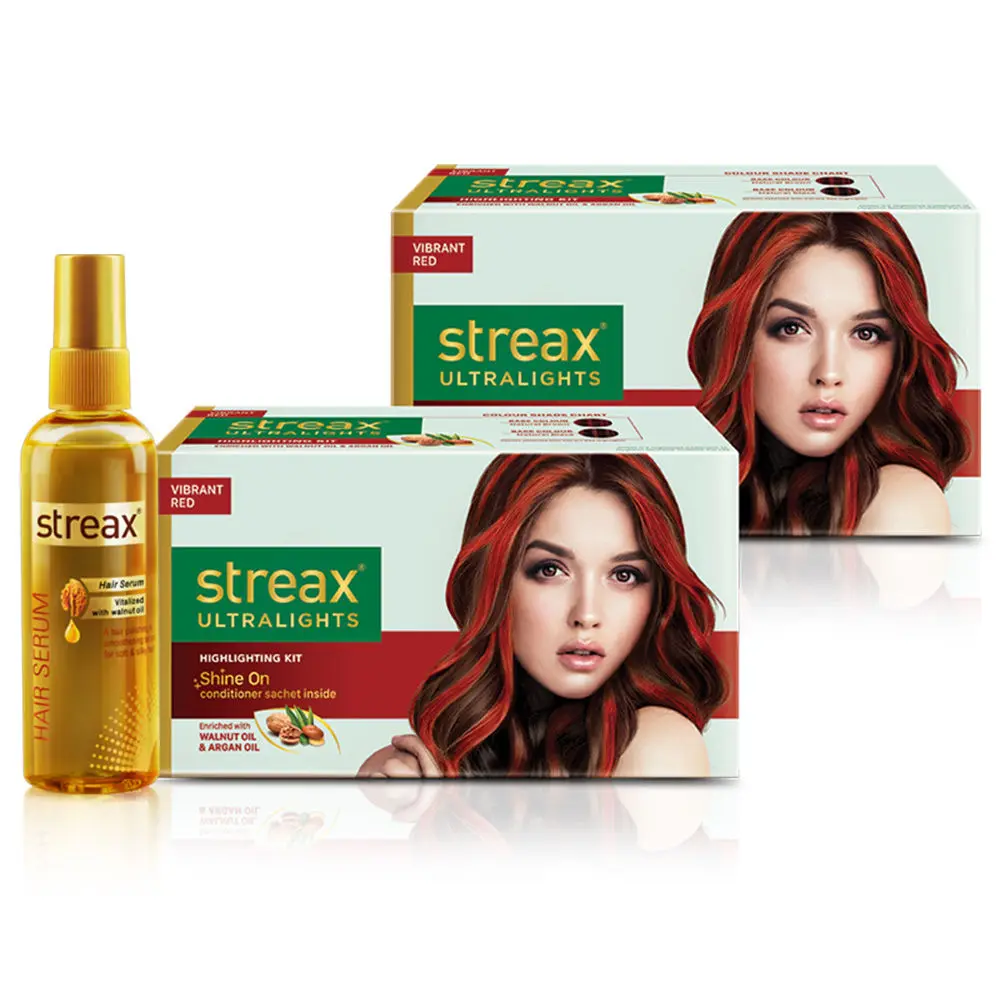 Streax Ultralights Vibrant Red Pack of 2 + Streax Walnut serum 200 ML