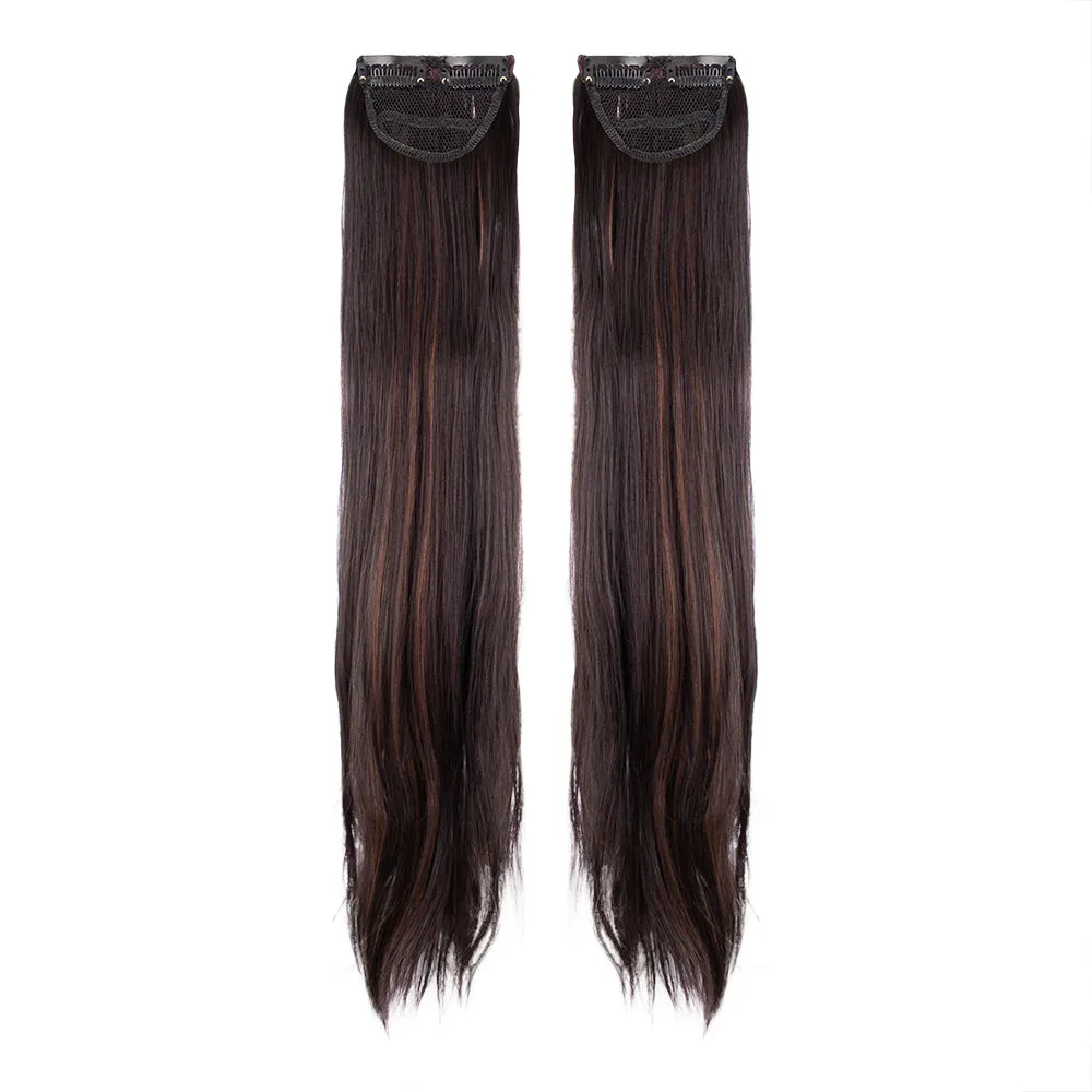 Streak Street Clip-In 24 Straight Dark Brown Side Patches With Copper Highlights (2Pcs Set)