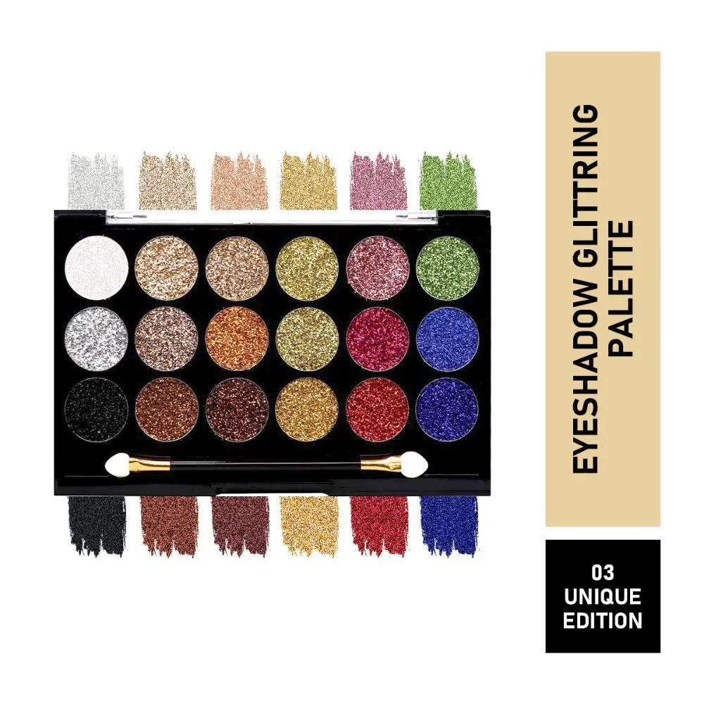 Matt look Glitters N Highlight 18 Colour Glittering Eyeshadow Palette, Unique Edition (18gm)