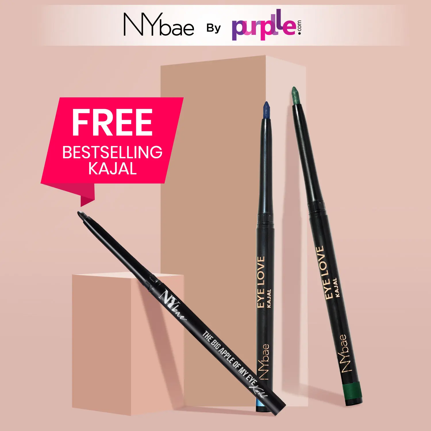 NY Bae Kajal Kit |Free Black Kajal | Green + Blue Coloured Kajal | Smudge Proof | Matte Finish | Long Lasting | Smooth Application | Pack Of 3 |