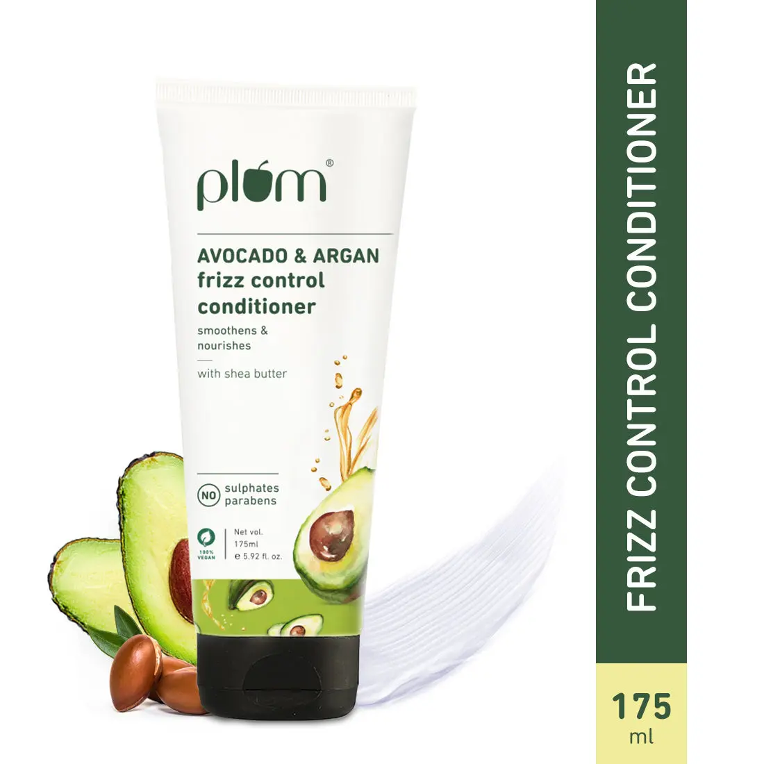 Plum Avocado & Argan Frizz Control Conditioner for curly, wavy, frizzy hair | With Avocado Oil, Argan Oil, Shea Butter, Sunflower Oil | Reduces frizz & prevents hair from excessive dryness