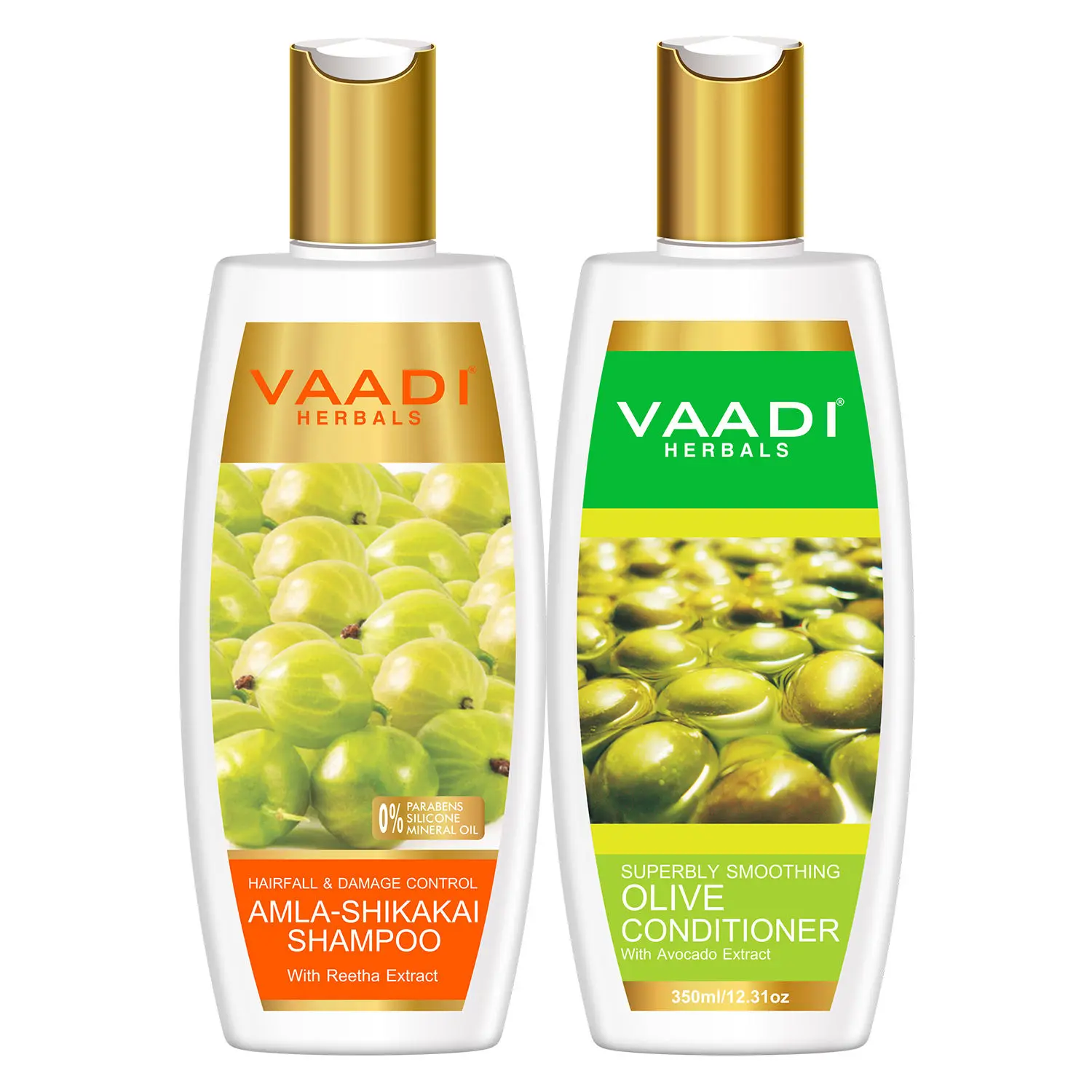 Vaadi Herbals Amla Shikakai Shampoo - Hairfall & Damage Control with Olive Conditioner (350 ml x 2)