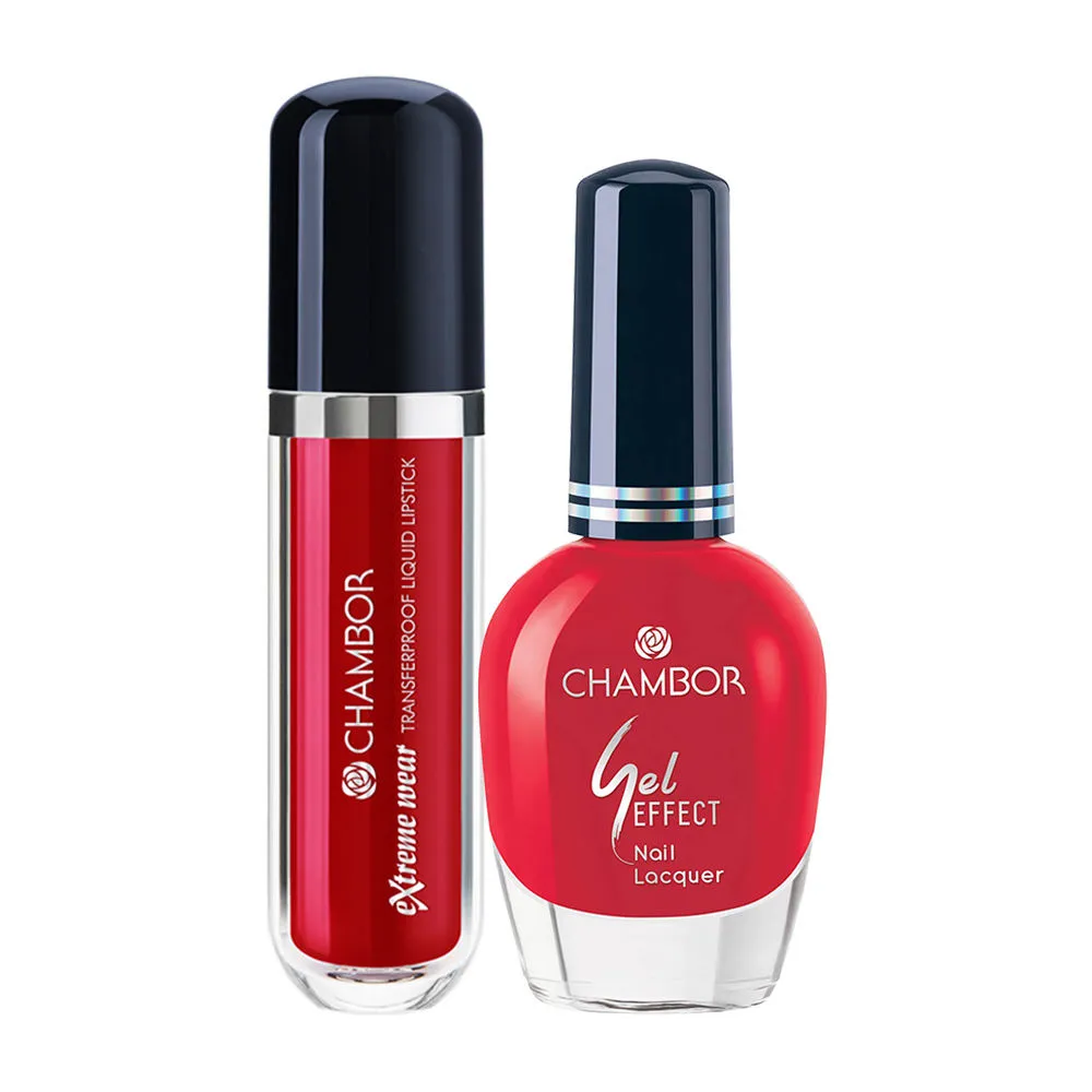 Chambor Gel Effect Nail Lacquer 102 & Fire Brick Liquid Lipstick Combo