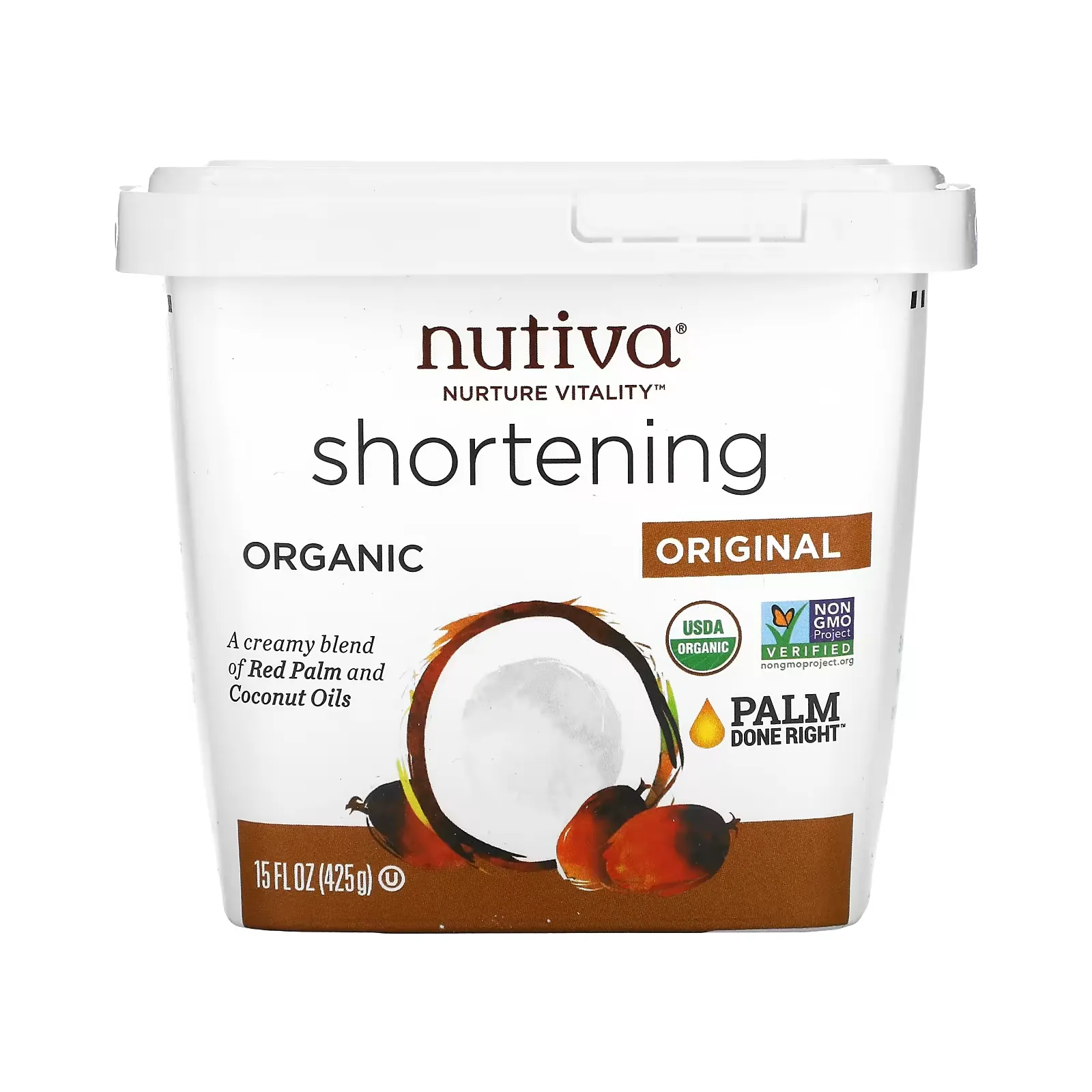 Organic Shortening, Original, Red Palm and Coconut Oils, 15 oz (425 g)