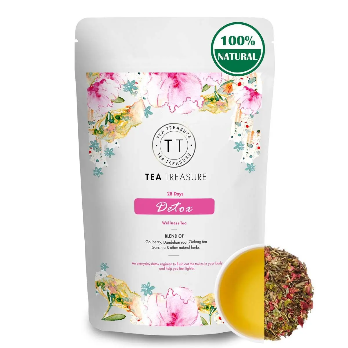 TeaTreasure 28 Days Detox with Garcinia Combogia and Oolong Tea for Weight Management, Belly Fat and Skin Glow - 100 Gm