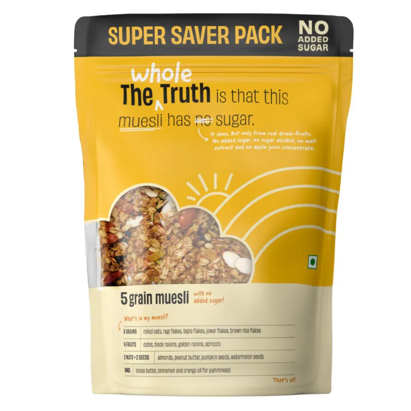 The Whole Truth - No Added Sugar Breakfast Muesli - 5 Grain Muesli - Super Saver Pack