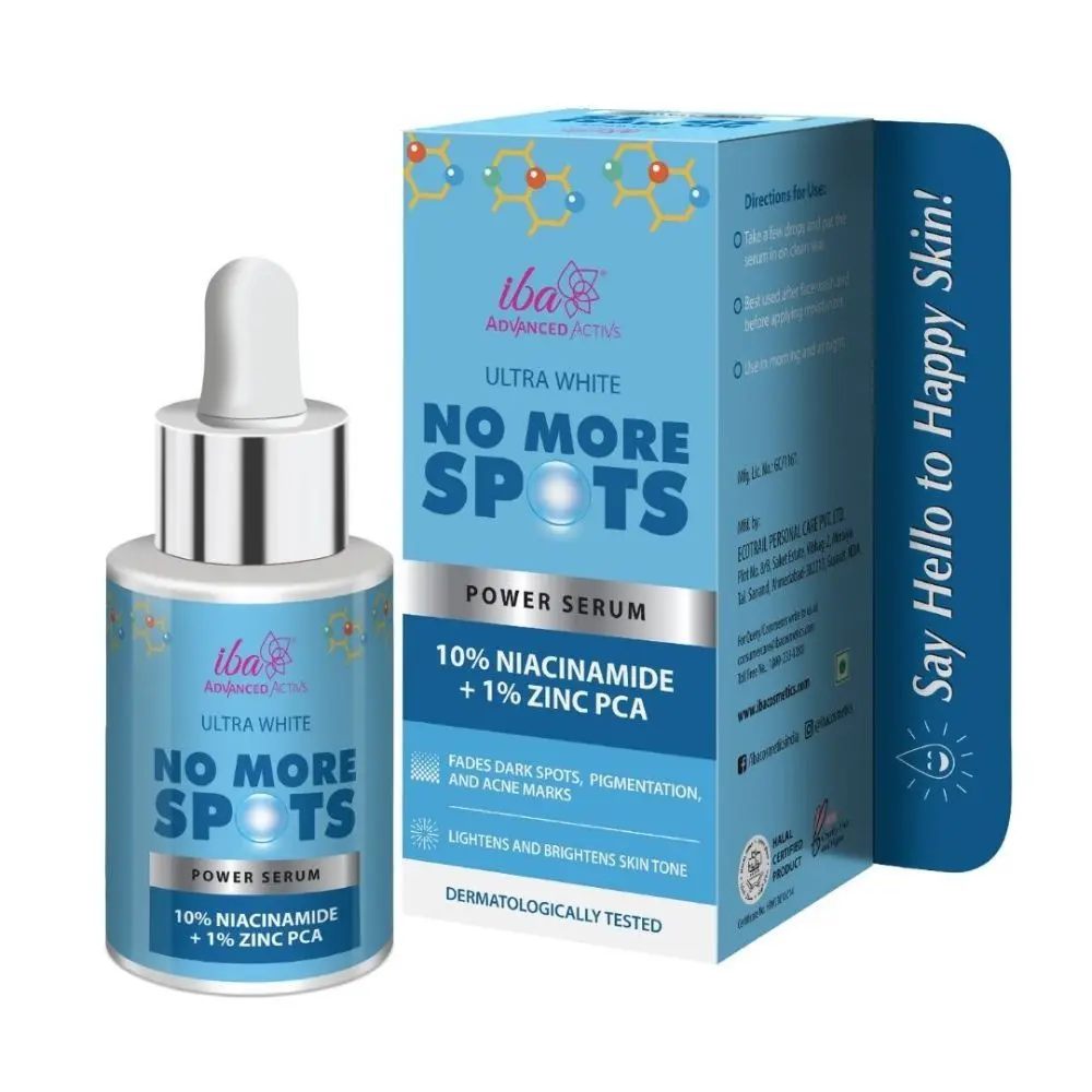 Iba Ultra White No More Spots 10% Niacinamide Power Serum l Vitamin B3 & Zinc PCA l For Dark Spots, Blemishes & Pigmentation l For Bright, Spotless Skin l 30 ml