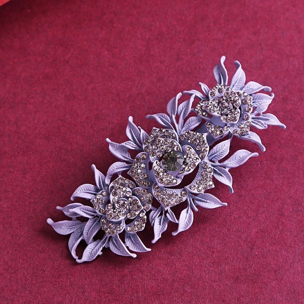 Priyaasi Matte Finish Stones Studded Floral And Leaf Lavender Colour Hair Clip