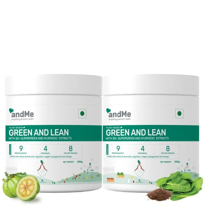 andMe Green And Lean Drink - Supergreens For Weight Management, Detox & Digestion - Pack Of 2